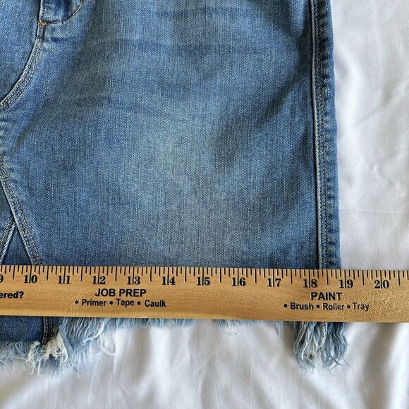 Cello Jeans Mini Skirt Large Blue Raw Hem Light Wash Distressed Whiskered - Picture 12 of 12
